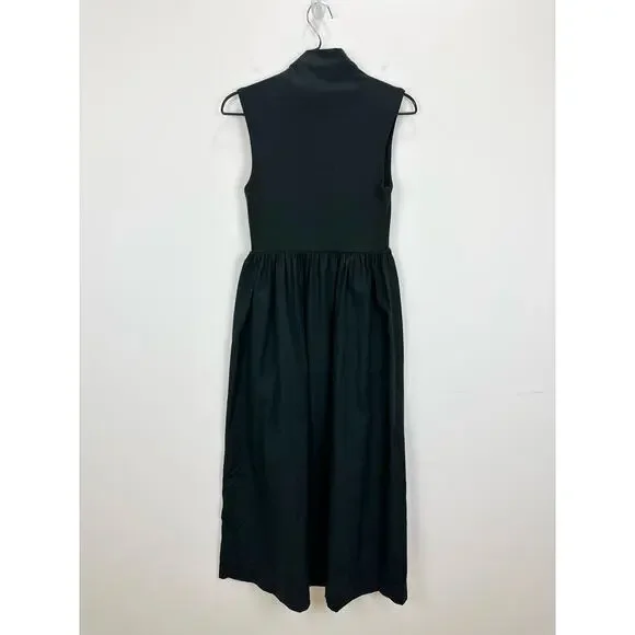 J.Crew Fitted Knit Mockneck Dress Poplin A Line Skirt Black Minimalist XXS NWT - Picture 7 of 12